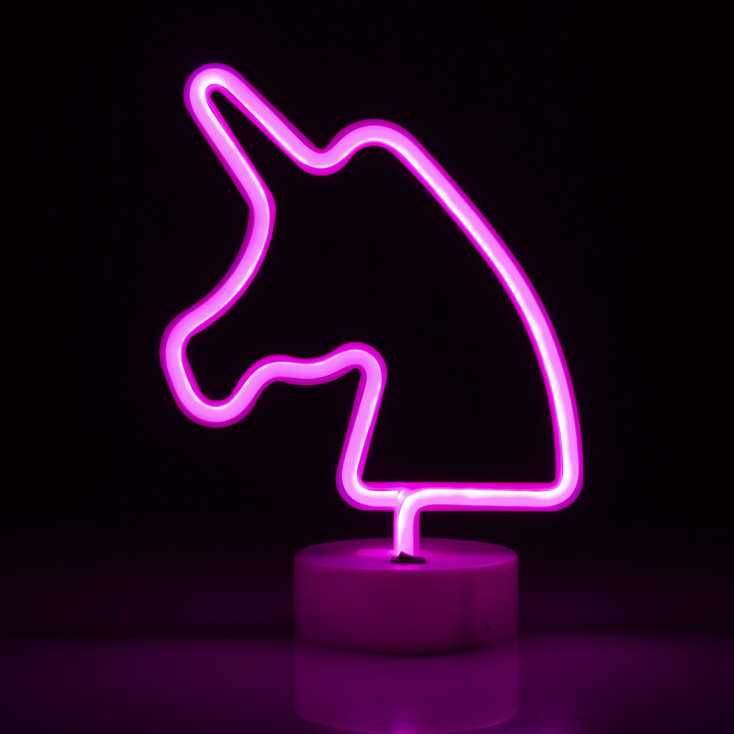 Neon fucsia con base, design Unicorno.