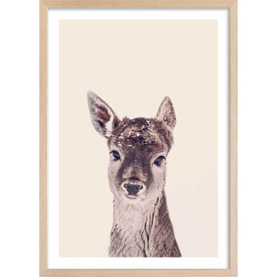 Affiche enfant biche enneigée  Affiche sous cadre bois