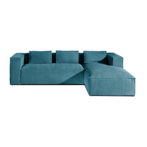 Stella - canapé d'angle droit en velours côtelé - 4 places -style contemporain - Bleu canard