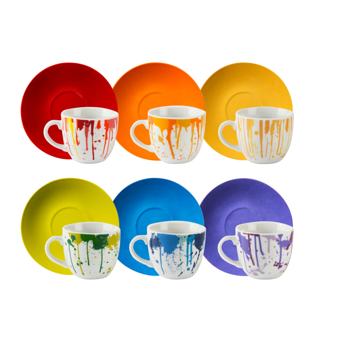 Set 6 Tazzine Caffè con Piattini Excelsa – Dripping, Porcellana Multicolore