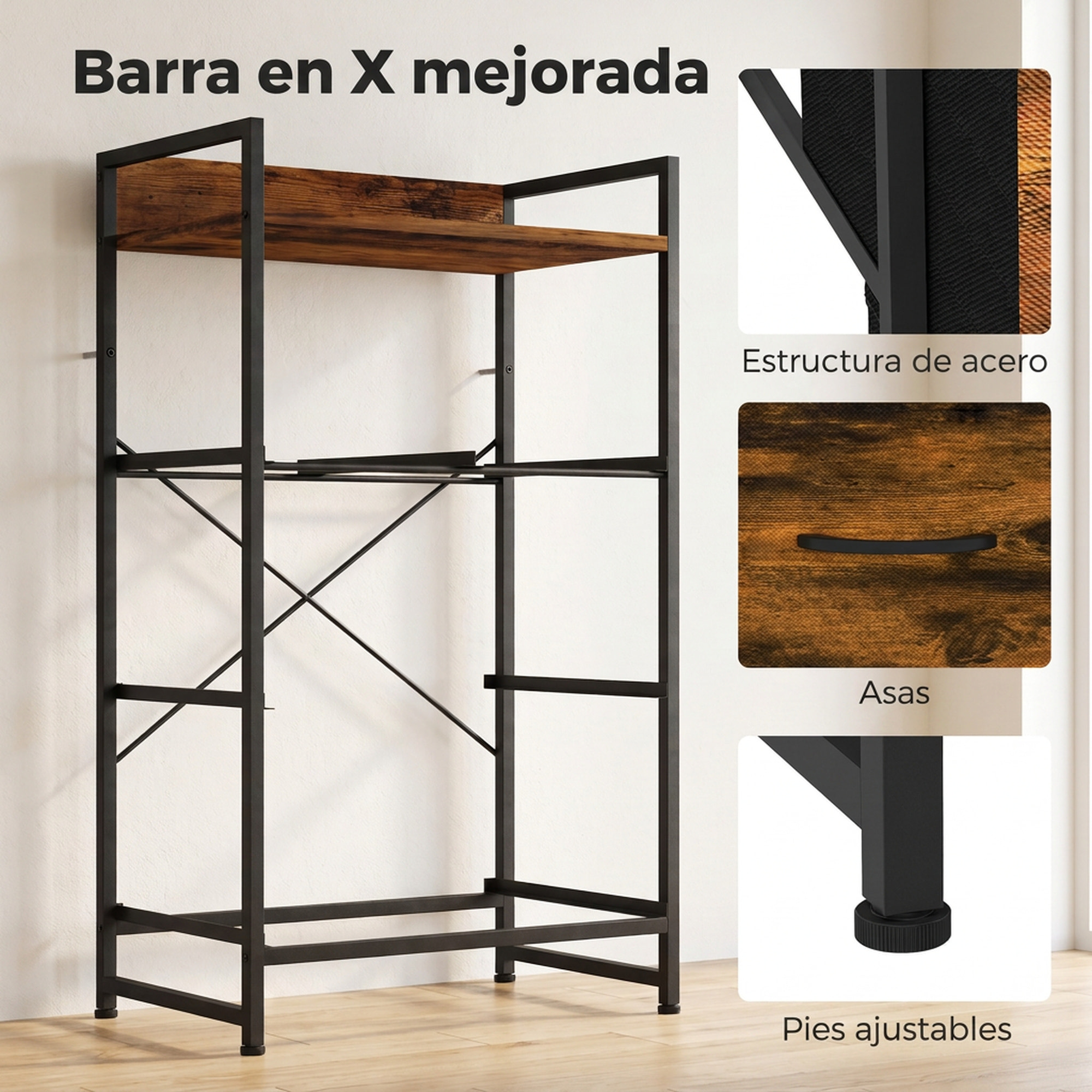 Mueble Organizador Cajonera de Tela con Cajones Plegables Estante Abierto y Marco de Acero Estilo Industrial para Salón Recibidor Dormitorio 60x29x85 cm Marrón Rústico