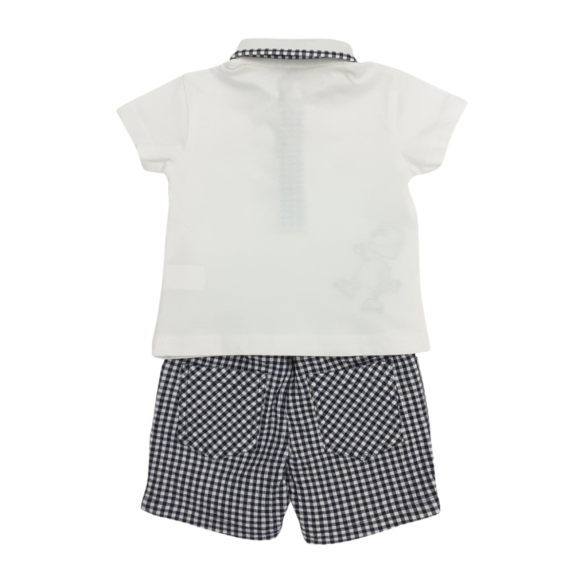 SET POLO JERSEY BIANCO PROFILI VICHY E SHORT VICHY BIANCO BLU