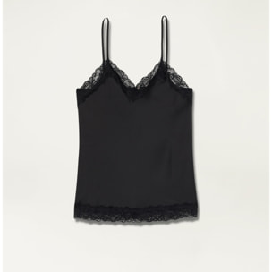 Oltre - Top lingerie in raso e pizzo - Nero