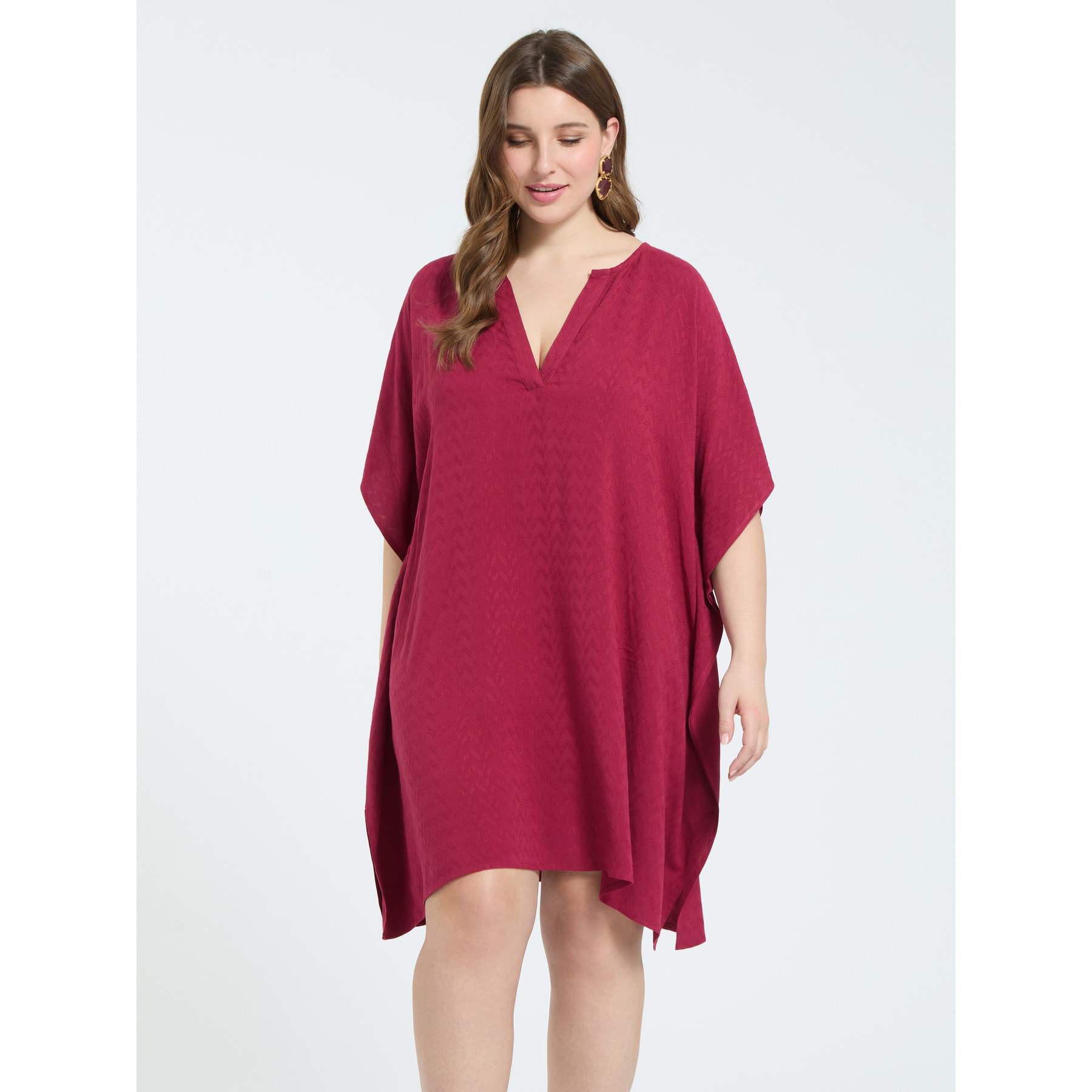 Fiorella Rubino - Caftán cerrado en viscosa jacquard - Burgundy