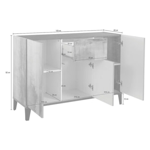 Credenza moderna a 3 ante e 1 cassetto, Made in Italy, Madia da cucina rialzata, Buffet di design da soggiorno, Cm 120x40h82, Ardesia e Acero