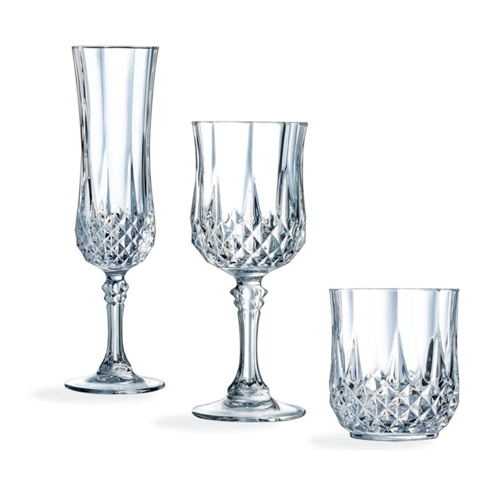 Ensemble 24 pièces, verres à pied, flutes et verres à eau Longchamp - Cristal d'Arques