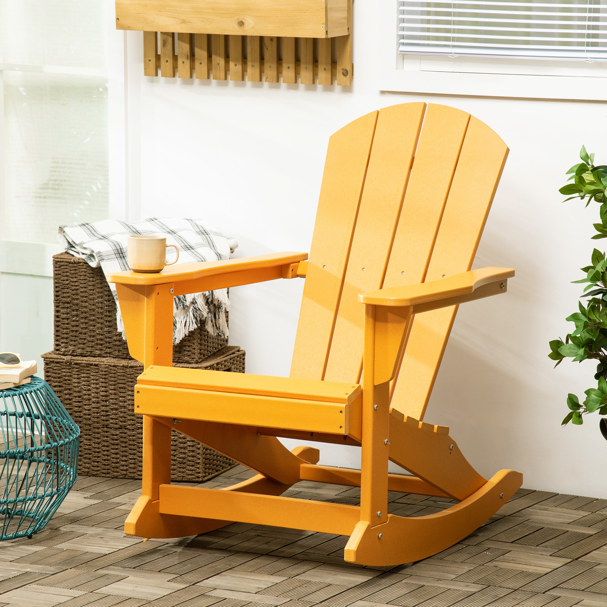 Fauteuil de jardin Adirondack à bascule rocking chair style néo-rétro assise dossier ergonomique HDPE orange