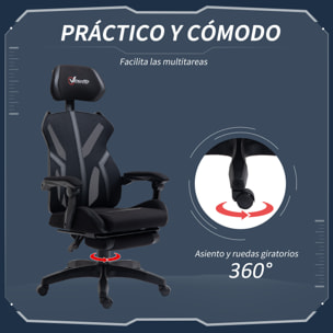 Vinsetto Silla Gaming con Reposapiés Retráctil Silla de Oficina Giratoria Reclinable con Reposacabezas y Altura Ajustable 65x65x119-129 cm Negro