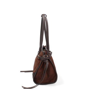 Borsa a spalla da donna Made in Italy - Modello Novara Ultra - Pelle scamosciata - 31.5 x 20.0 x 14.0 cm