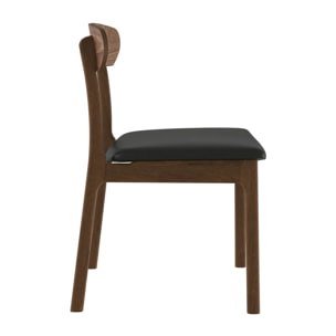 Lot de 2 chaises en cuir synthétique noir et bois foncé - Lana