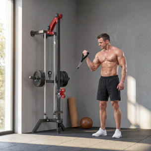 Máquina Polea Alta y Baja de Pared, Estación de Polea Ajustable en 16 Posiciones, Máquina de Musculación con Barra para Jalones y Manillar para Entrenamiento de Fitness en Gimnasio en Casa