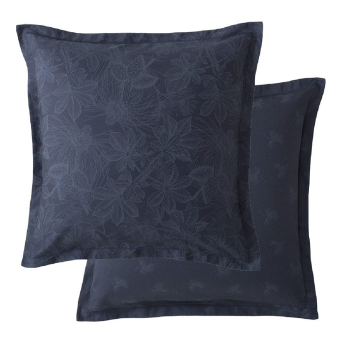 Taie d'oreiller satin de coton imprimé bleu Marronniers bleu