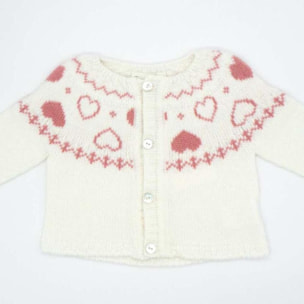 Chaqueta jersey punto corazones blanco y rosa