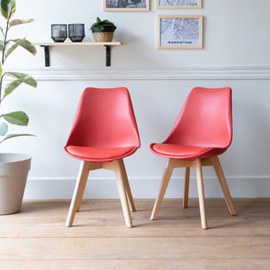 Lot de 2 chaises scandinaves NORA rouge avec coussin