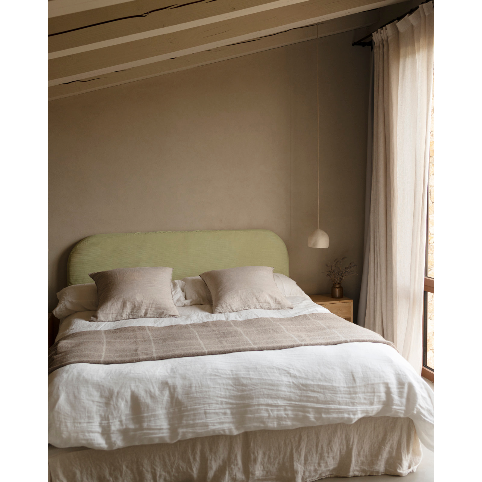 Tête de lit déhoussable en velours côtelé vert citron en différentes tailles