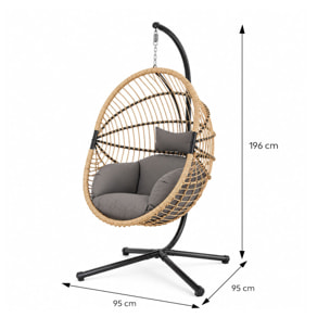 Fauteuil suspendu effet rotin avec coussin gris FLORESTA