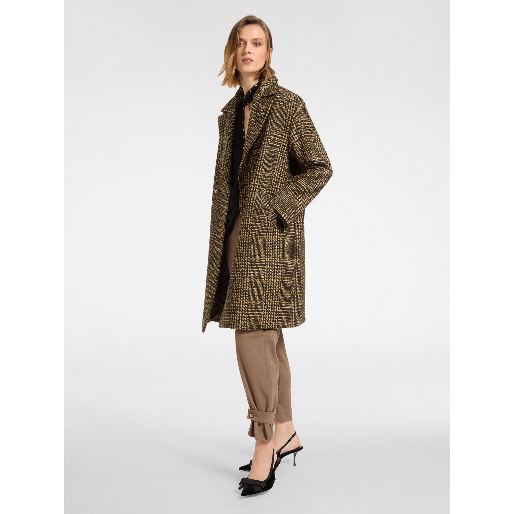 Elena Mirò - Abrigo de Gales con alfiler - Marrón