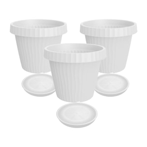 Onda - Set di 3 vasi con sottovaso, colore bianco ghiaccio