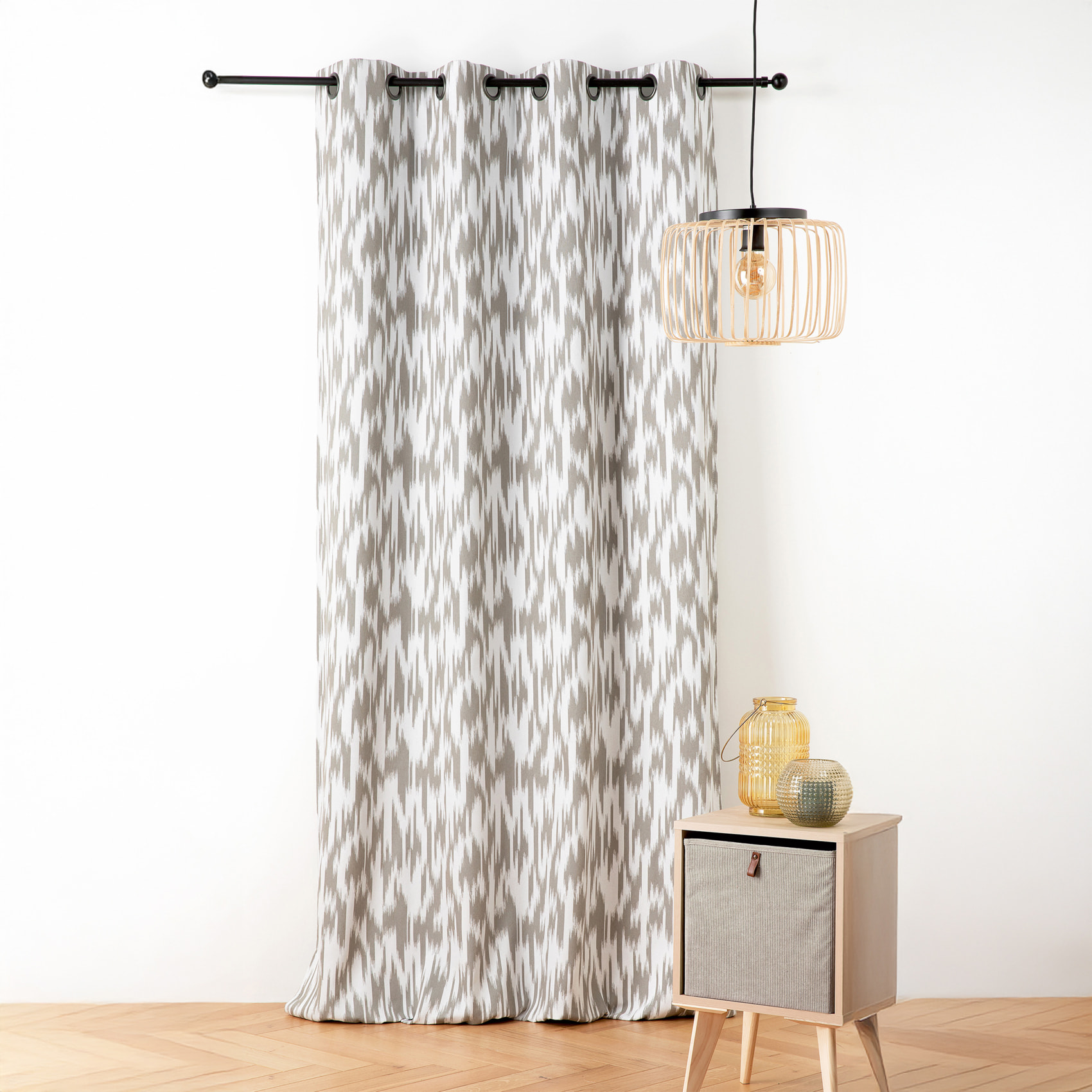 Rideau jacquard motif ikat en fils upcyclés - Taupe