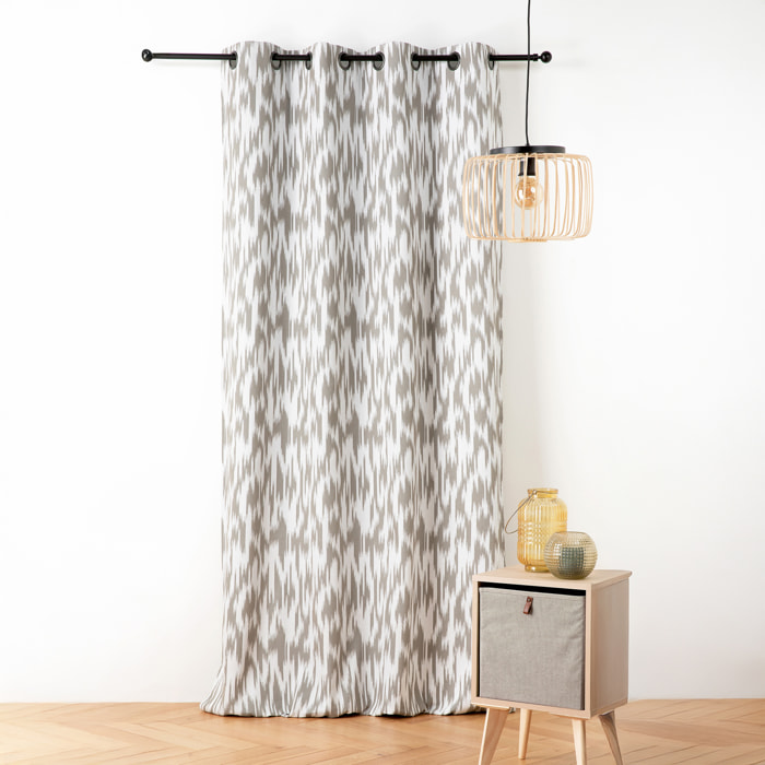 Rideau jacquard motif ikat en fils upcyclés - Taupe