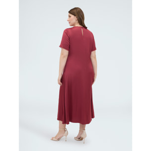 Fiorella Rubino - Vestito linea ad A in raso dettagli sfrangiati - Rosso