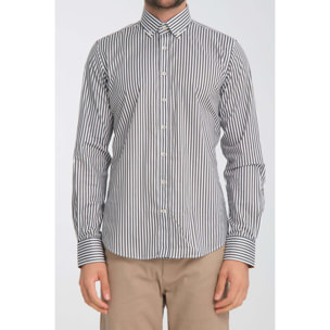 camicia uomo 1 bottone button down slim Popeline Stretch Riga Media Bianco e Grigio Scuro