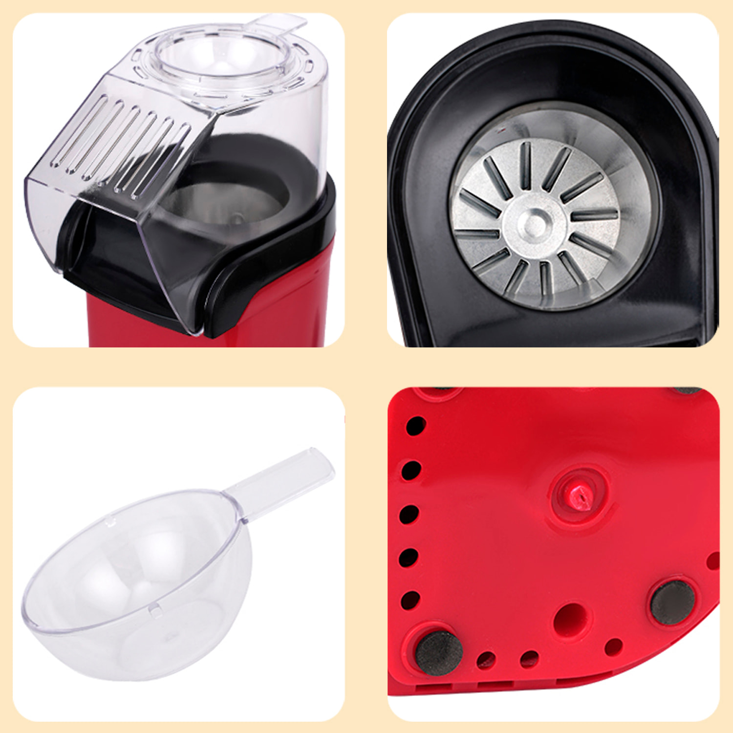 Palomitera eléctrica de 1200W con aire caliente, rápido y sin aceite, ideal para preparar palomitas saludables.