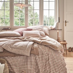 Edredon imprimé en percale de coton, Made in France, VICHY , Beige Dune