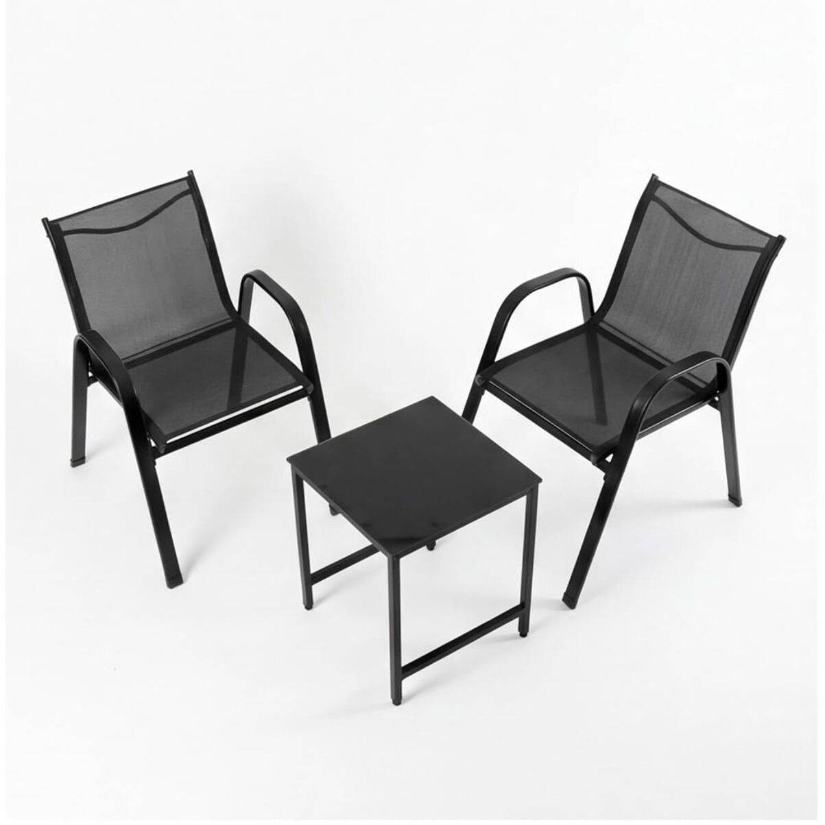 Salotto da giardino in ferro zincato con 2 sedie e tavolino con vetro temperato, set outdoor resistente verniciato a polvere, ideale per balcone terrazzo e giardino, design compatto e moderno, facile da pulire e durevole per esterno