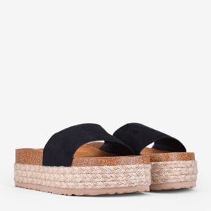 Sandalias de plataforma negras con suela de esparto bicolor