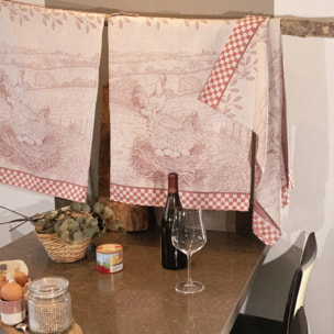 Torchon en coton poule campagne - Rouge