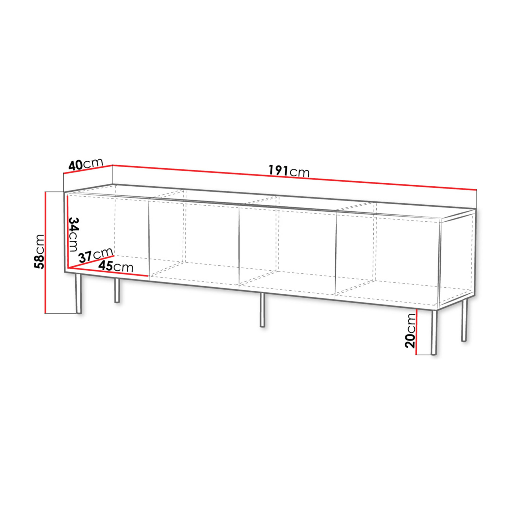 Salvador - meuble TV - effet bois - 4 portes - 191 cm - Bois