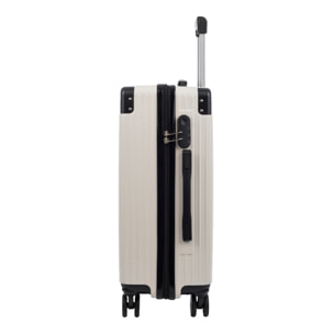Juego de 3 maletas Trolley, en material ligero ABS de alta resistencia con esquinas reforzadas. Cerradura numérica y 4 ruedas dobles extraíbles y giratorias 360°.