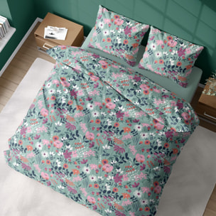 Parure housse de couette 3pcs coton bio 57fils flore