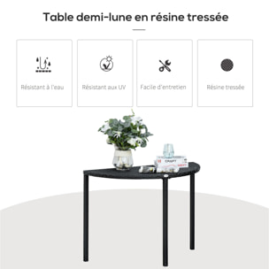 Table de jardin demi cercle - table de balcon demi lune - dim. 100L x 50l x 74H cm résine tressée 4 fils imitation rotin noir