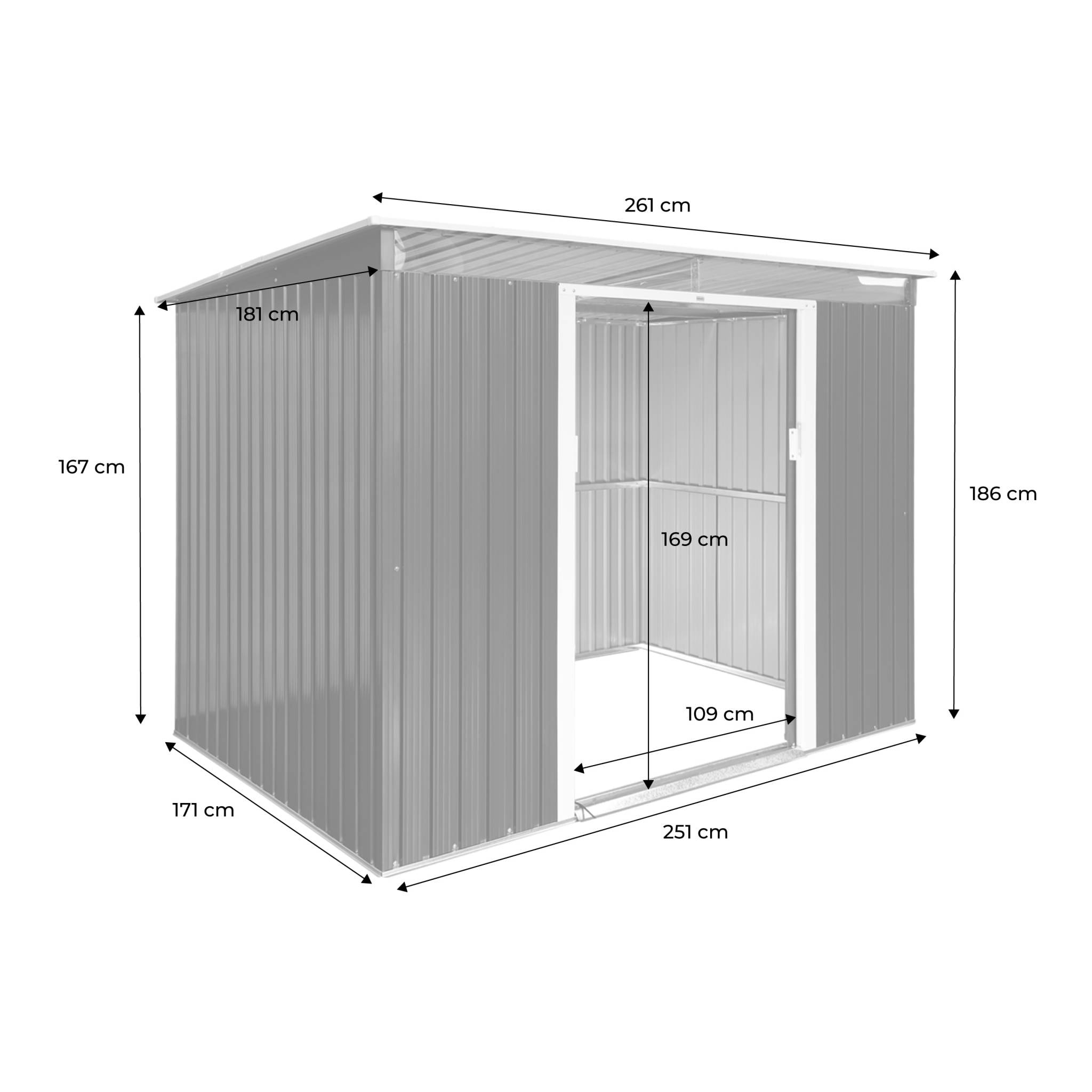 Abri de jardin métal 4,72m² avec puits de lumière et kit d'ancrage AUDOMAROIS