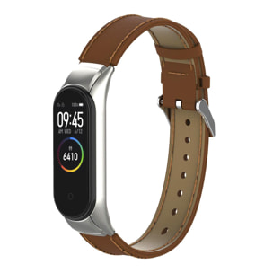 Correa de cuero genuino con carcasa metalica compatible con Xiaomi Band M3 y M4