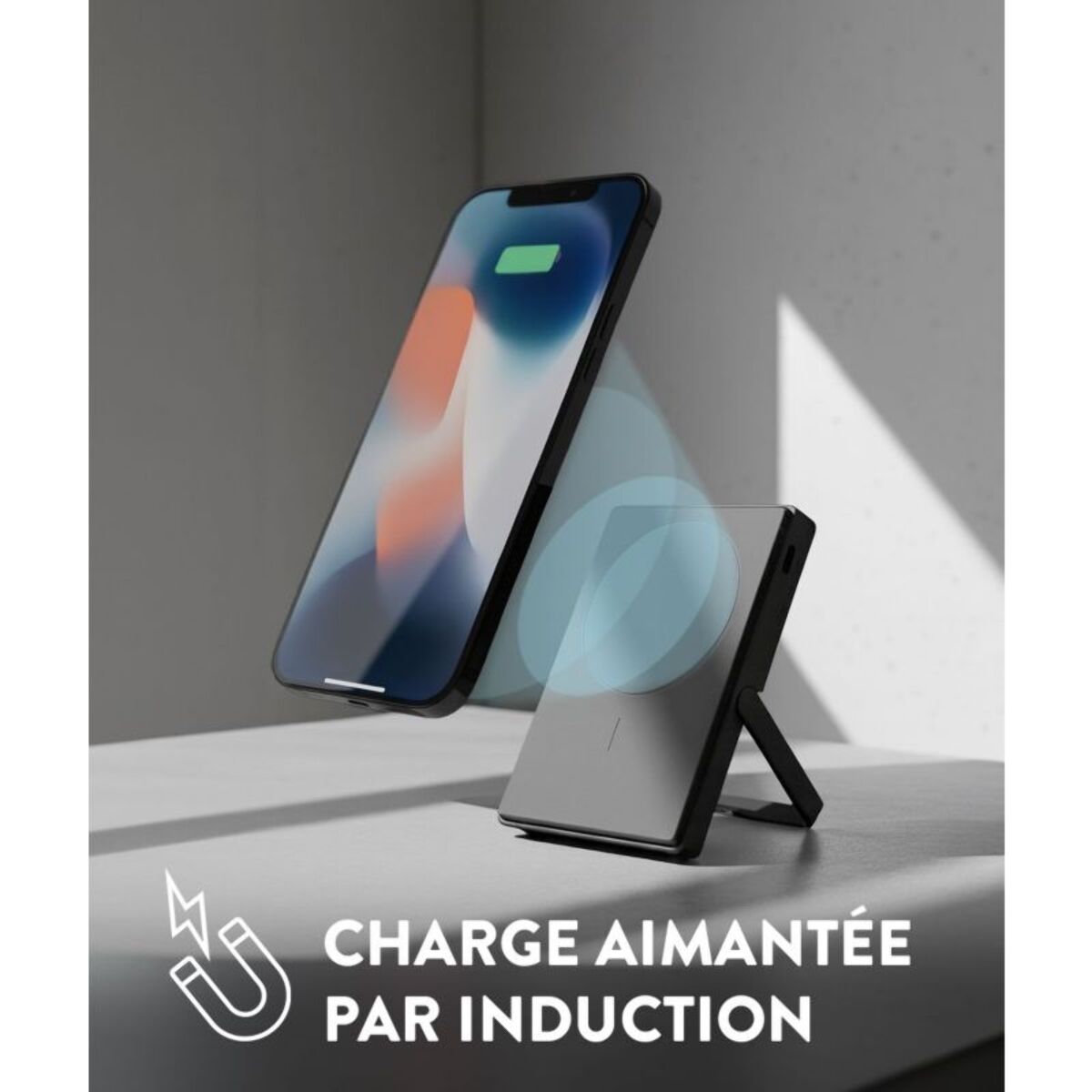 Batterie nomade CASYX 5000 mAh Qi2 MagSafe avec bequille noir