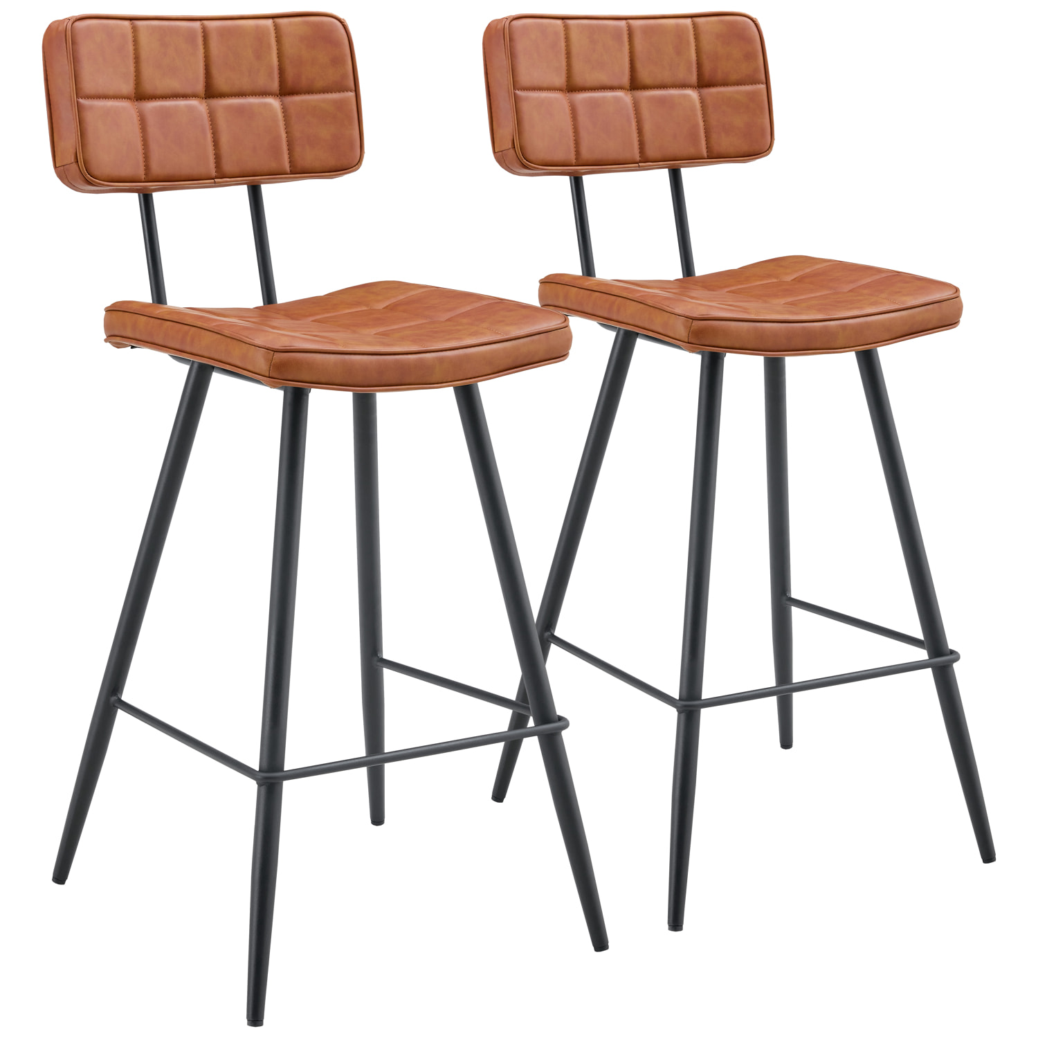 Lot de 2 tabourets de bar en simili cognac FERNAND