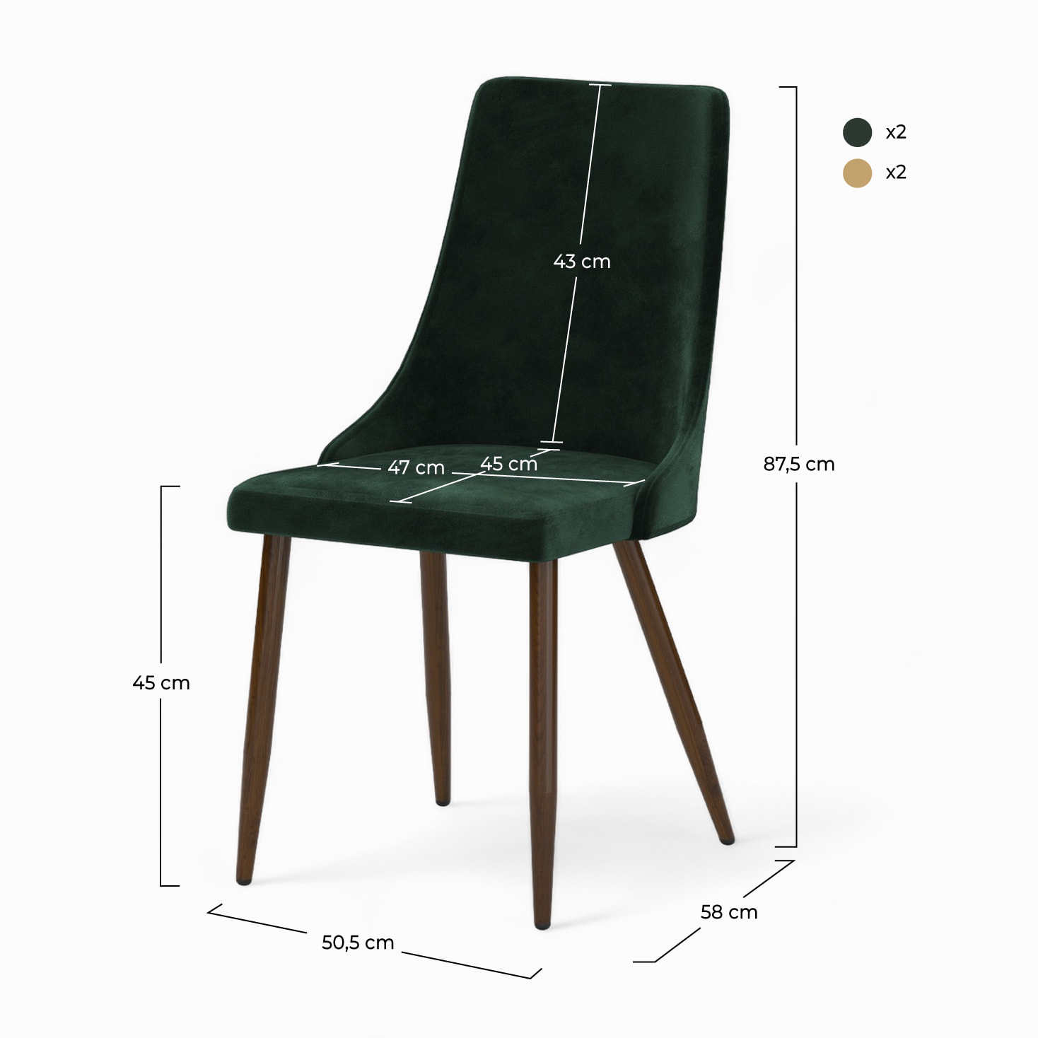 Pack 4 chaises en velours jaune et vert - Vinni
