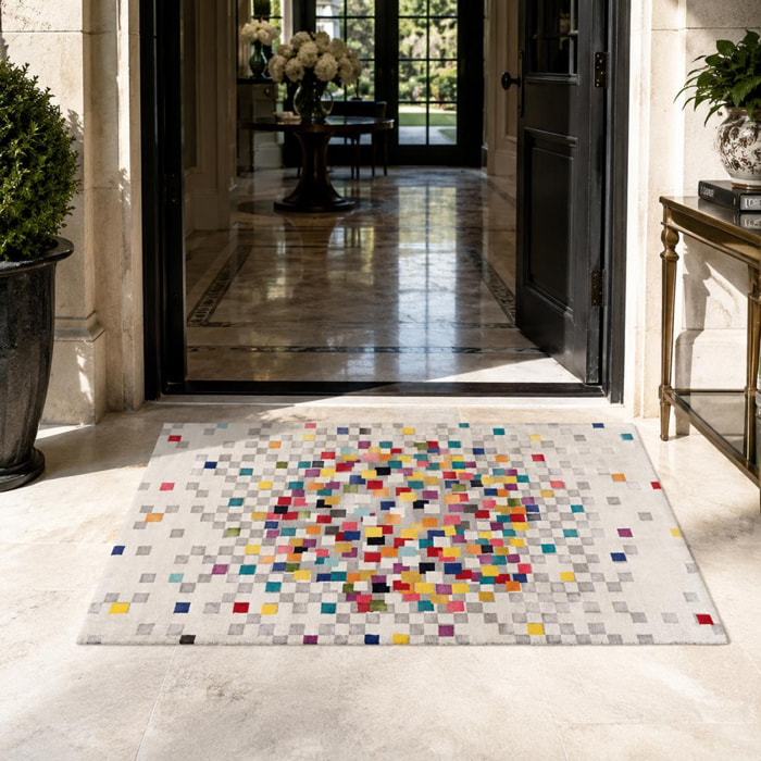 Tapis Sopu motif géométrique destructuré contemporain multicolore