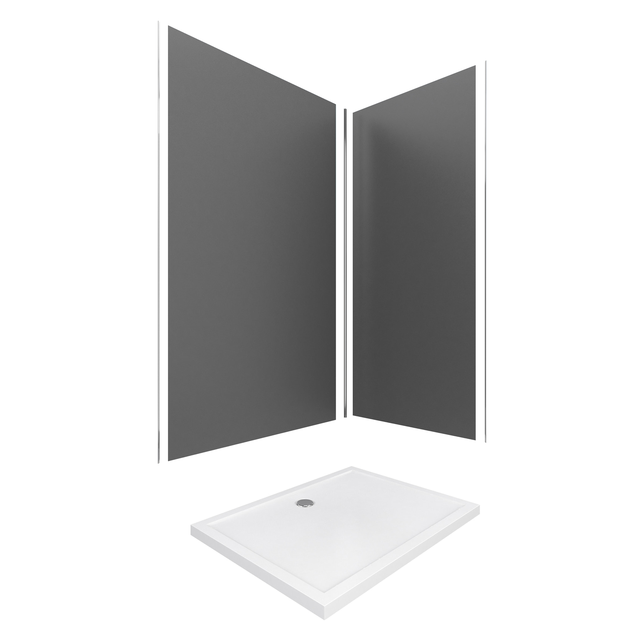 Pack Panneaux Muraux Aluminium Gris 120+90 - Profilés Chromes + Receveur Acrylique 120x90