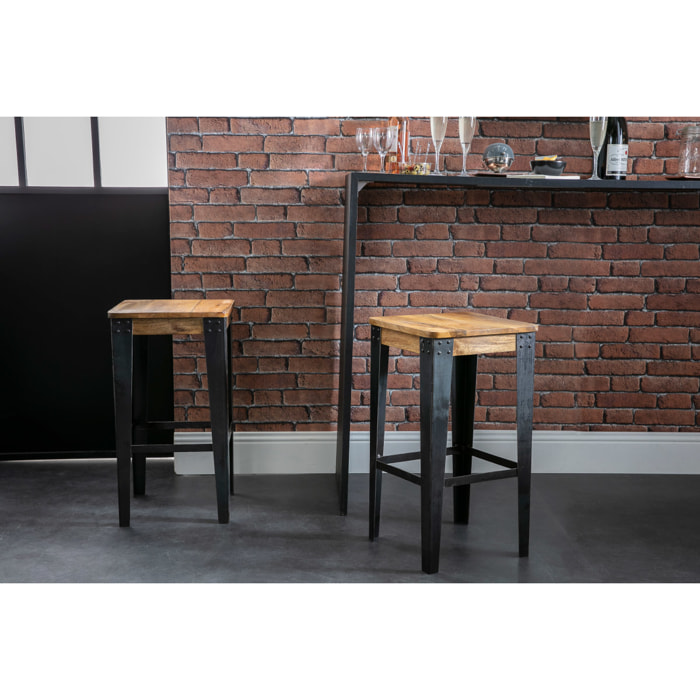 Tabouret de bar industriel métal et bois manguier massif H65 cm MADISON