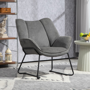 Fauteuil lounge design contemporain - dossier incliné, assise accoudoirs enveloppants - acier noir tissu gris