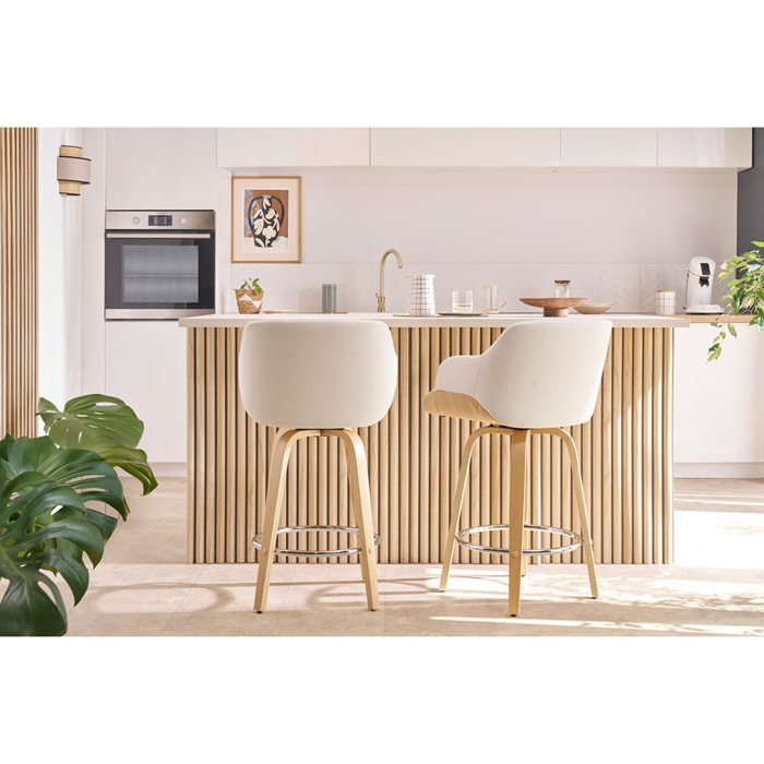 Tabouret de bar design pivotant 360° noir et bois foncé H65 cm LUCIEN