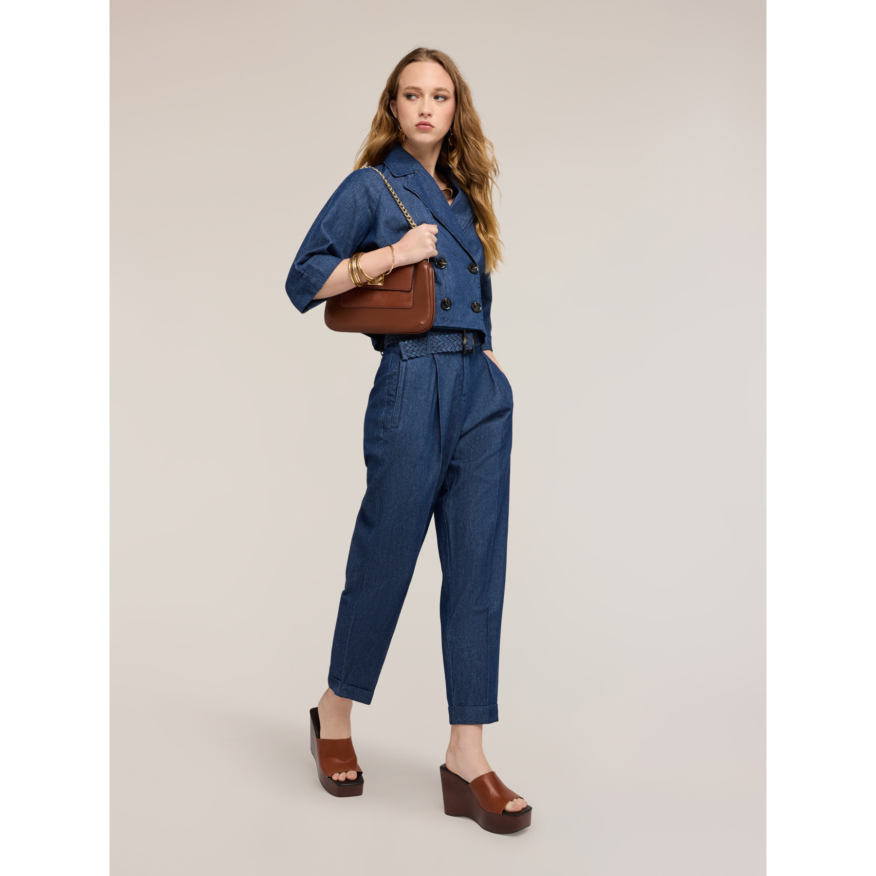 Motivi - Jeans carrot con cintura intrecciata - Blu