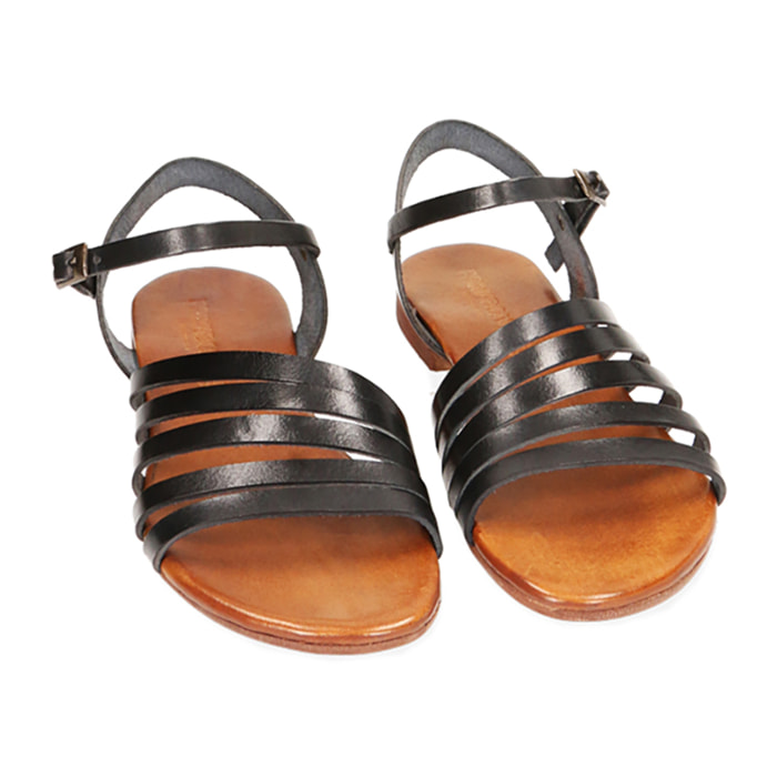 Sandalias negras en piel de vacuno