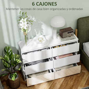 Cómoda con 6 Cajones Cómoda de Dormitorio Moderno con Diseño Anti-vuelco Cajonera para Salón Pasillo 112x34x75 cm Blanco Brillo