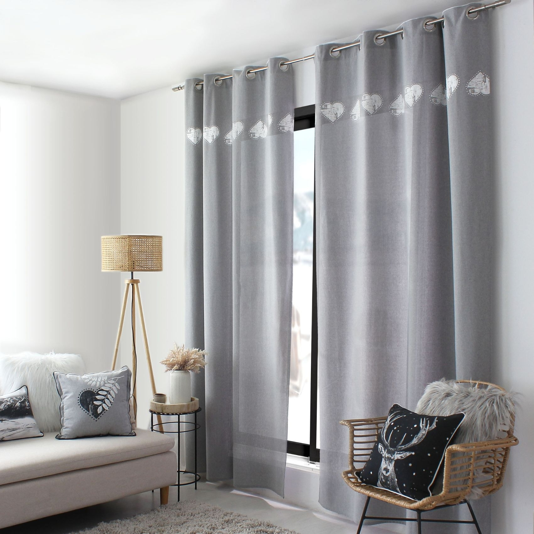 Rideau à top imprimé bourdon - Gris clair
