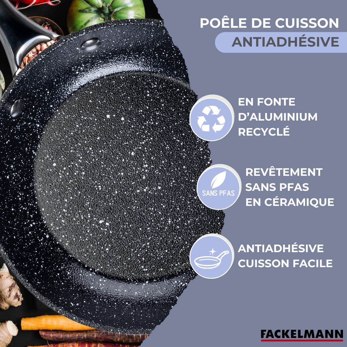 Poêle fonte aluminium revêtement antiadhésif céramique sans PFAS Fackelmann